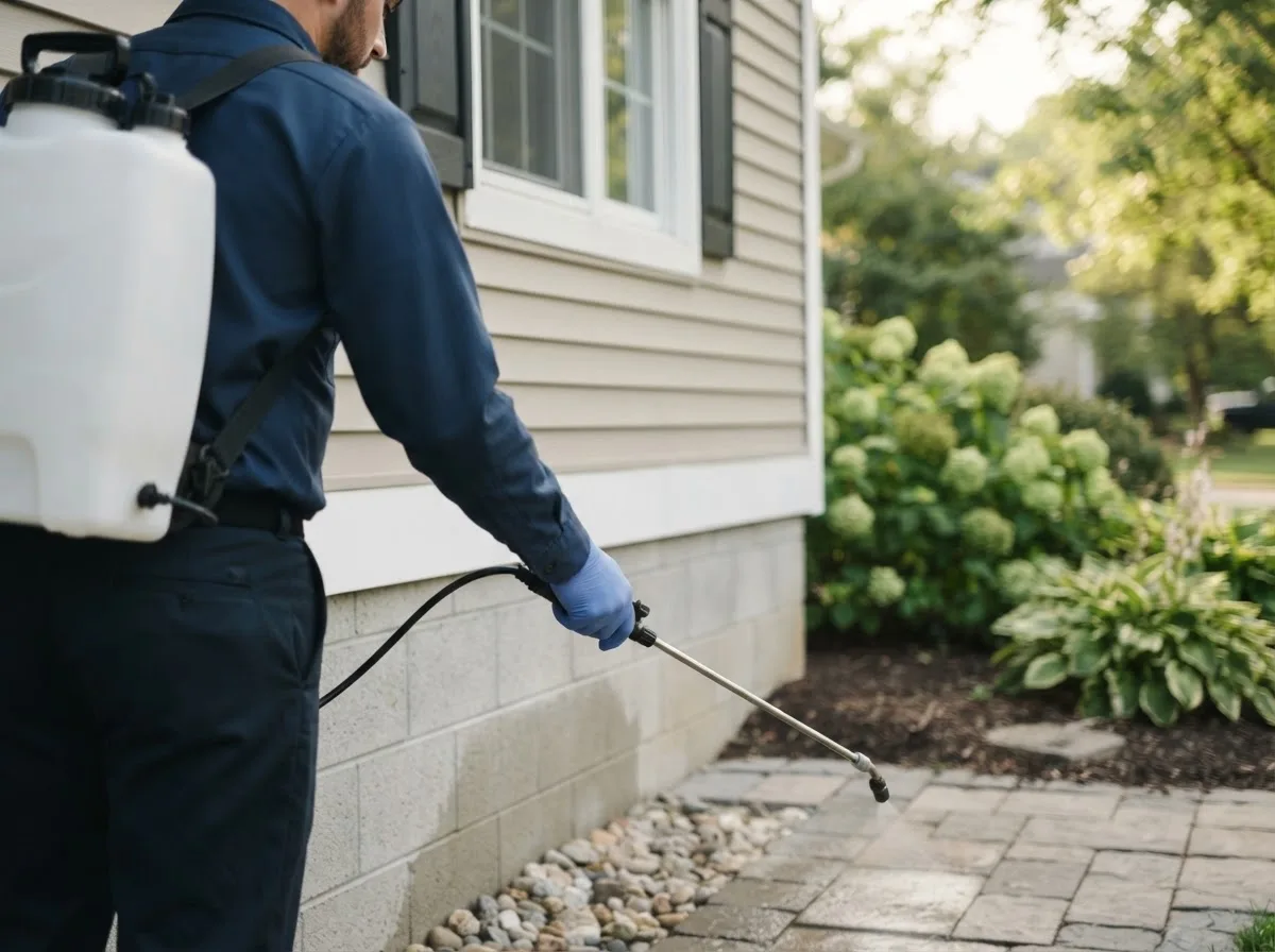 Pest control technician inspecting a home in Black, MO